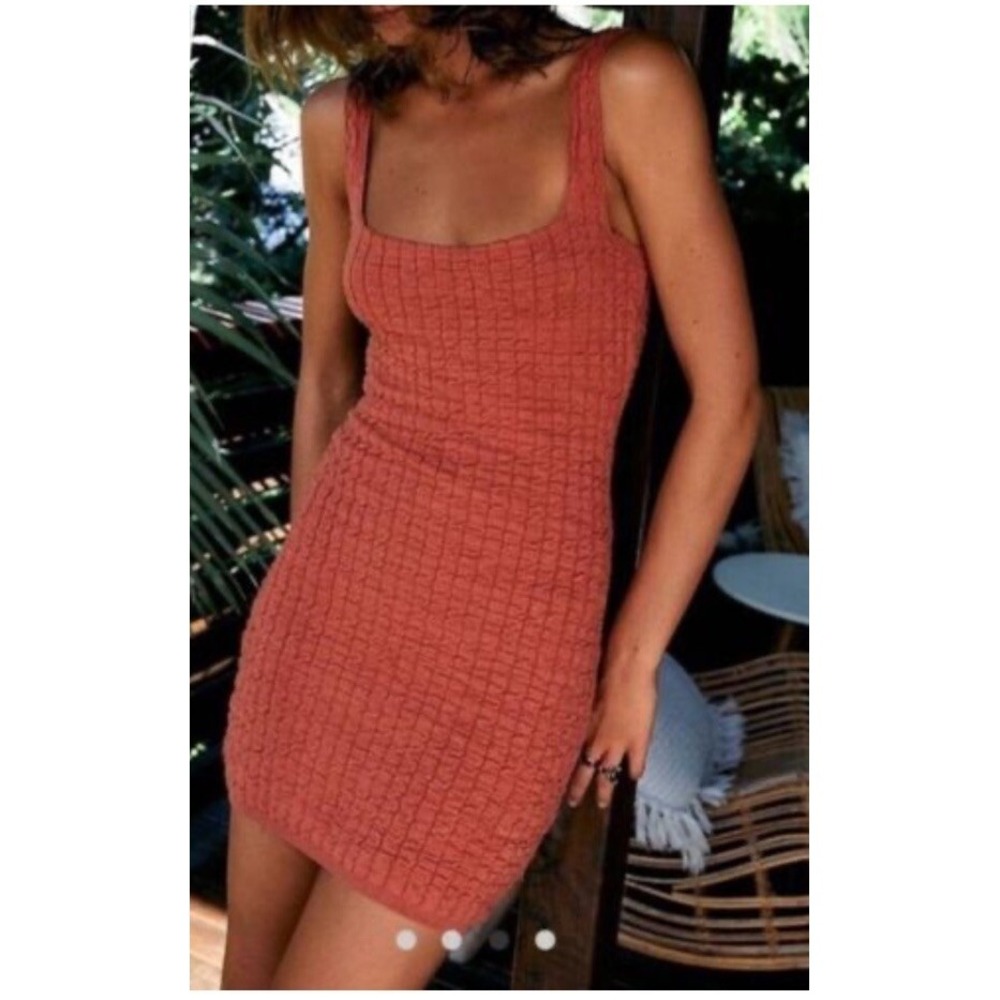 FREE PEOPLE BEACH‎ Short & Sweet Textured Mini Dress Cinnamon S Rust